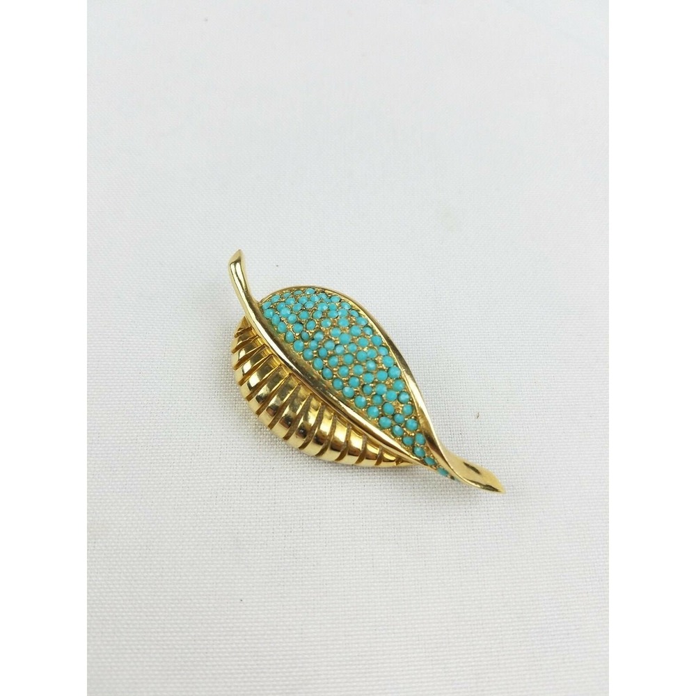Vintage Billini mid‎ century brooch gold tone blue rhinestones